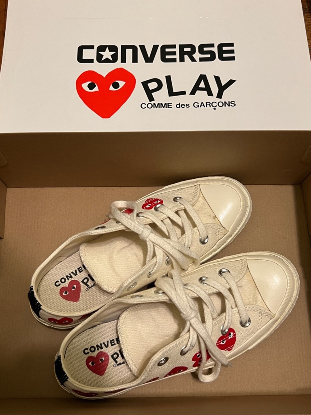 Converse Play Comme des Garçons Low Top Sneakers - Cream with Red Heart